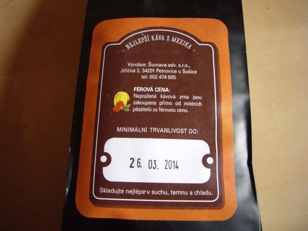Detail zadní strany Pluma Altura Organico 100% Arabica 250g